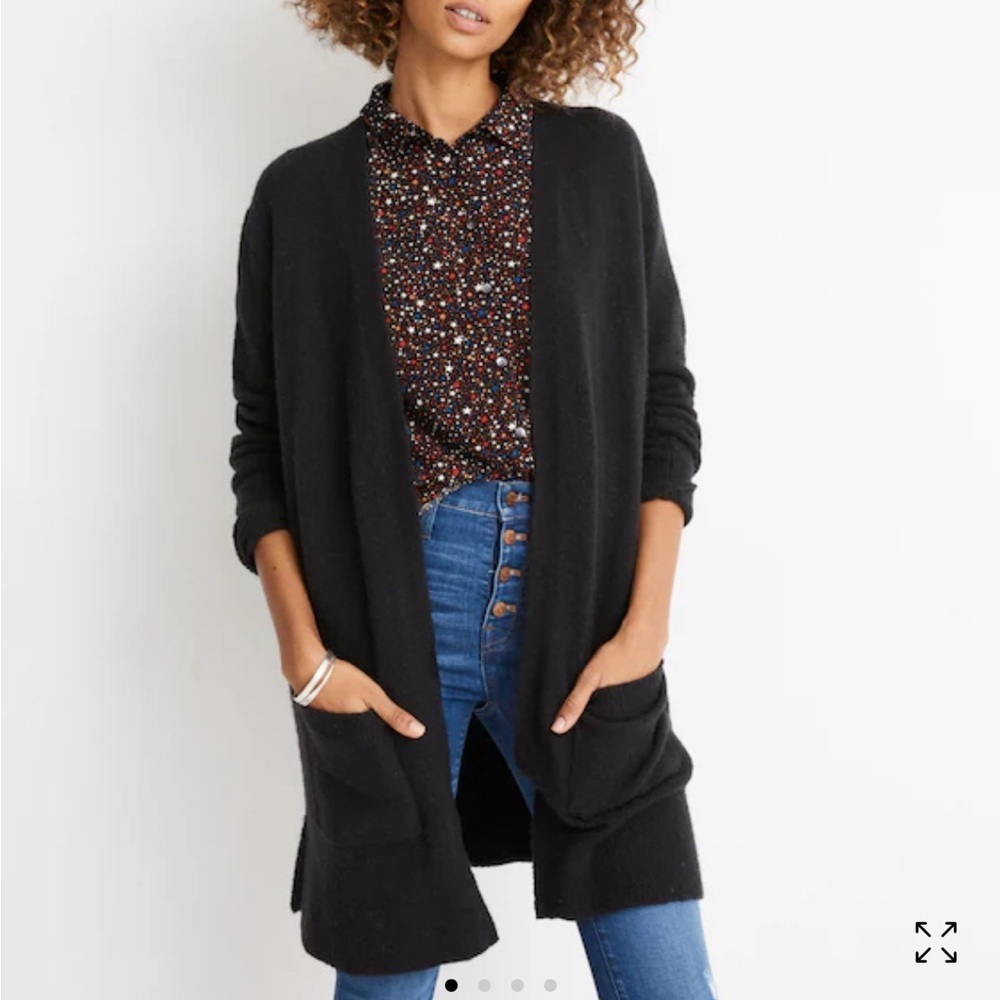YOUR STYLE Open Front Black Cardigan Pockets Slouchy Soft SZ SM Sweater Cozy EUC